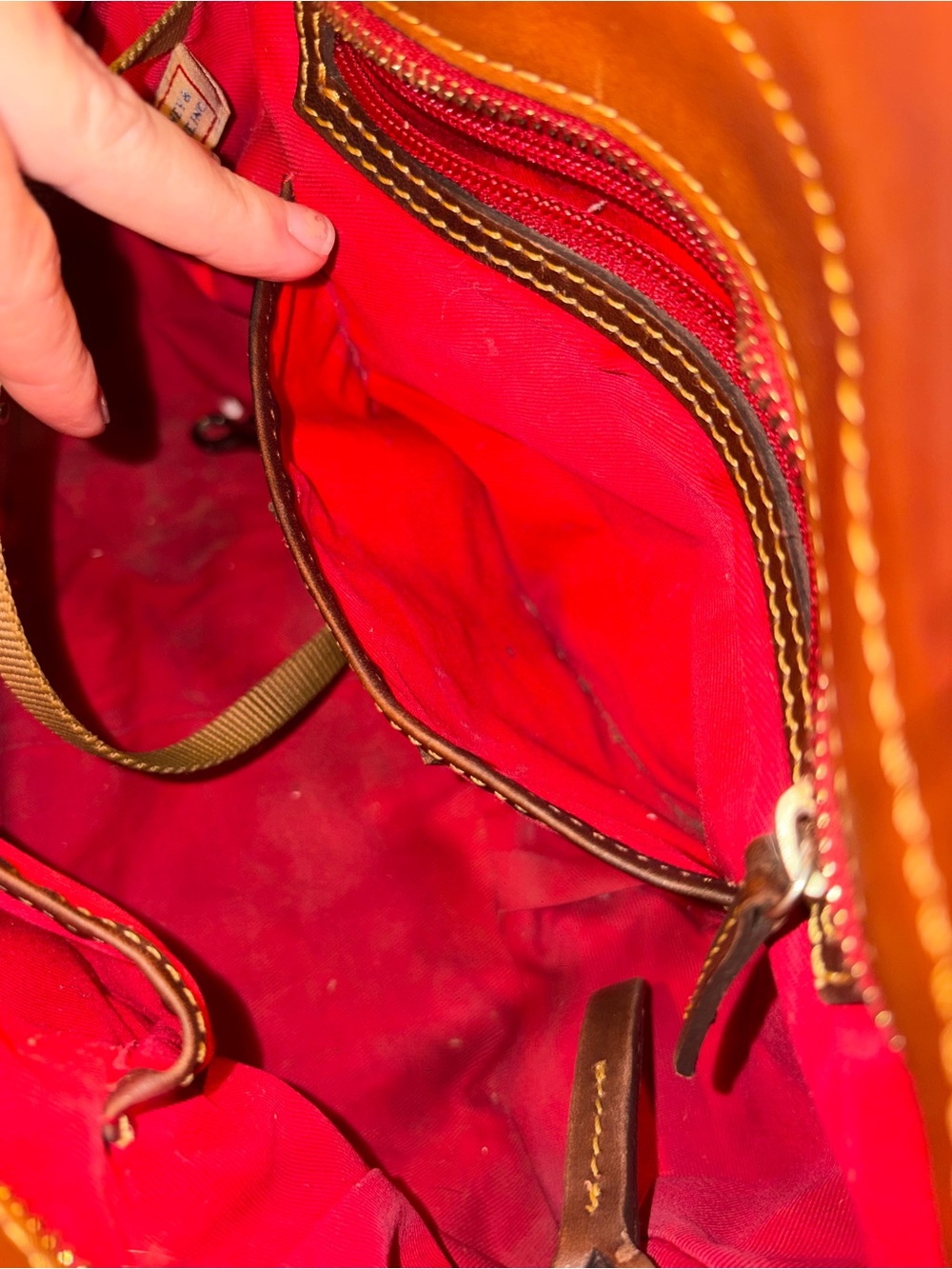 Dooney & Bourke Cognac Leather Satchel with Dark Brown Trim - Picture 11 of 14
